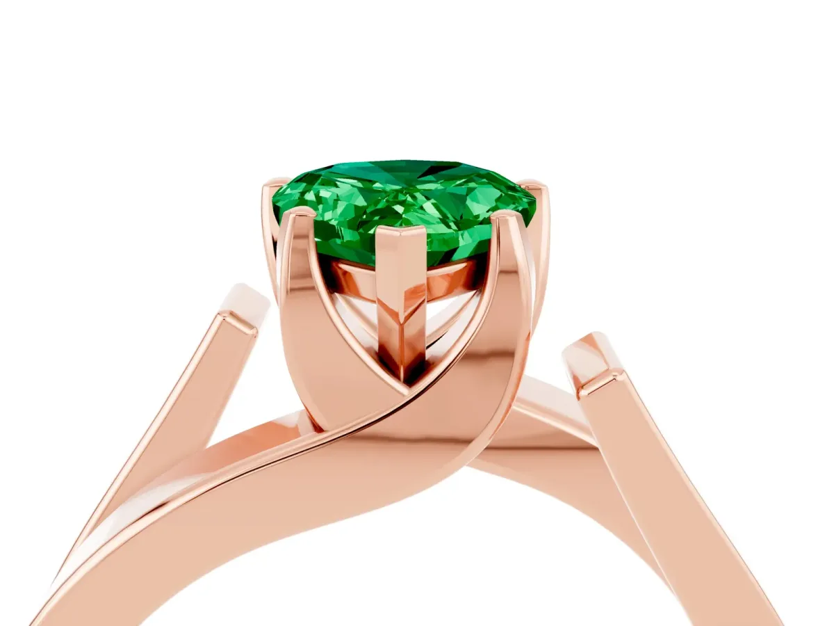 Modern Tension Set Pear Cut Emerald Solitaire Wide Band Ring Rose gold