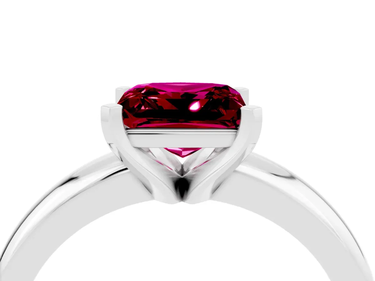 Princess Cut Garnet Solitaire Engagement Ring with Round Band and Four-Prong Setting Silver