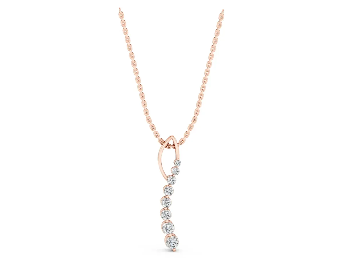 Round Diamond Channel Set Vertical Bar Pendant Rose gold