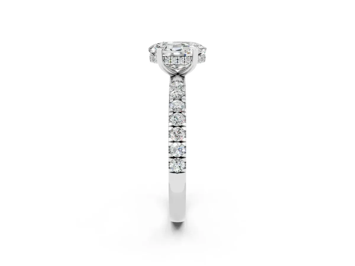 Oval Cut Moissanite Pave Band Solitaire Ring with Round and Prong Setting Silver