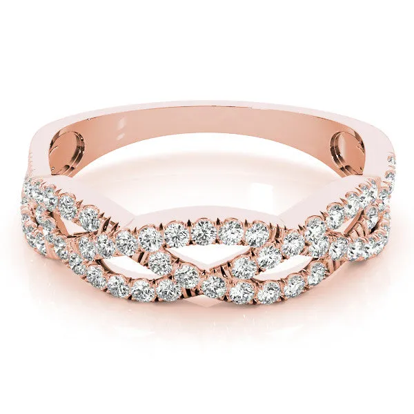 Pave Round Diamond Twist Band with Shared Prong Setting Rose gold