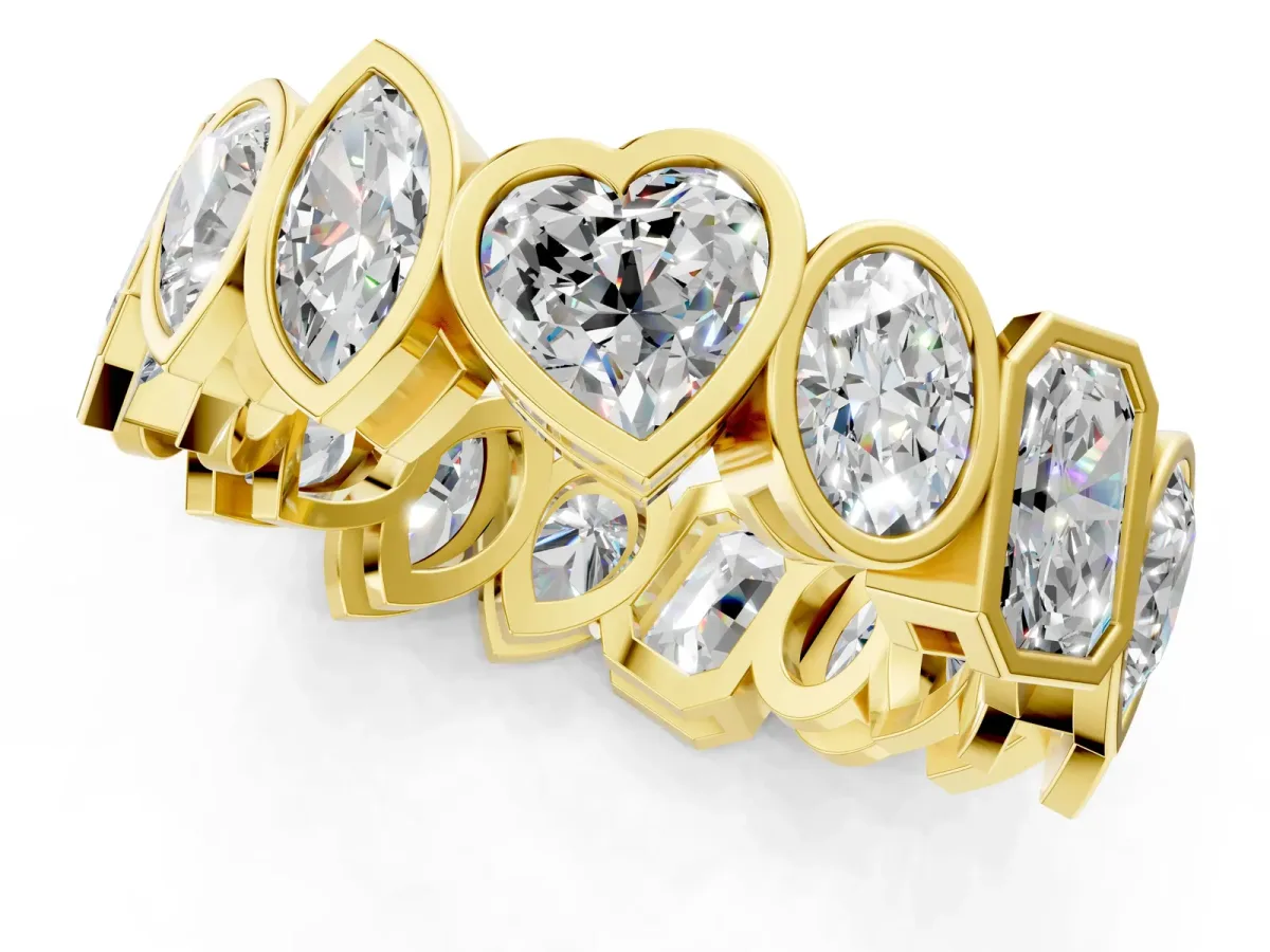 Mixed Shape Diamond Bezel Set Eternity Wedding Band Yellow gold