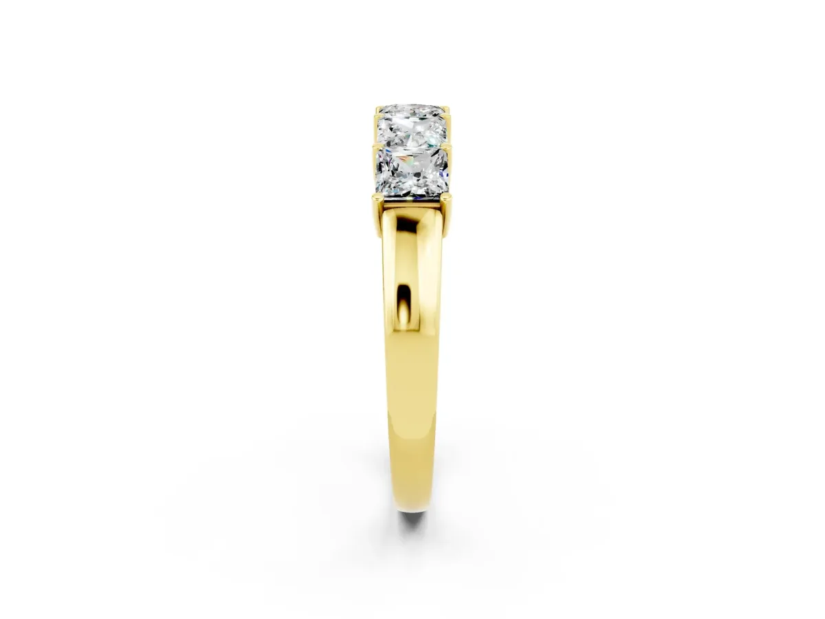 Princess Cut Five-Stone Moissanite Band with Prong Setting Yellow gold