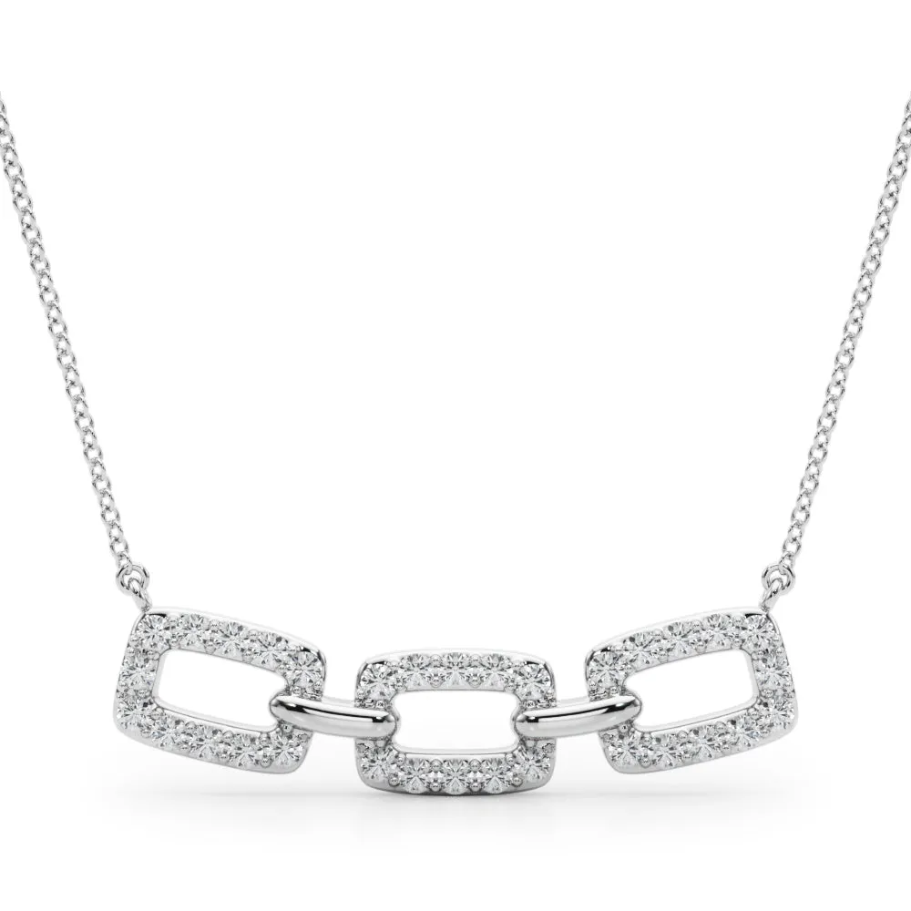 Pavé Cushion Link Pendant with Shared Prong Setting Silver