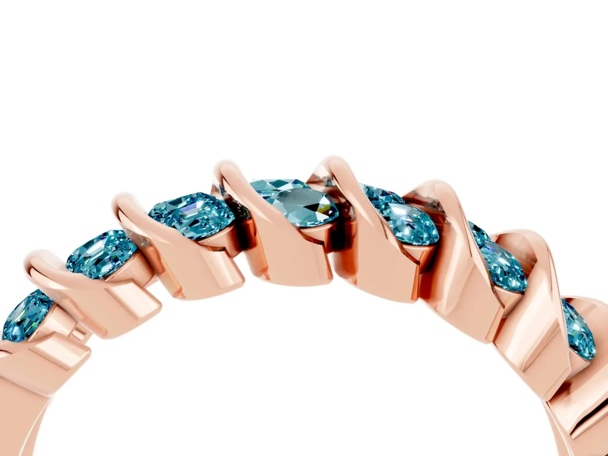 Channel Set Round Blue Topaz Multi-Row Band Rose gold
