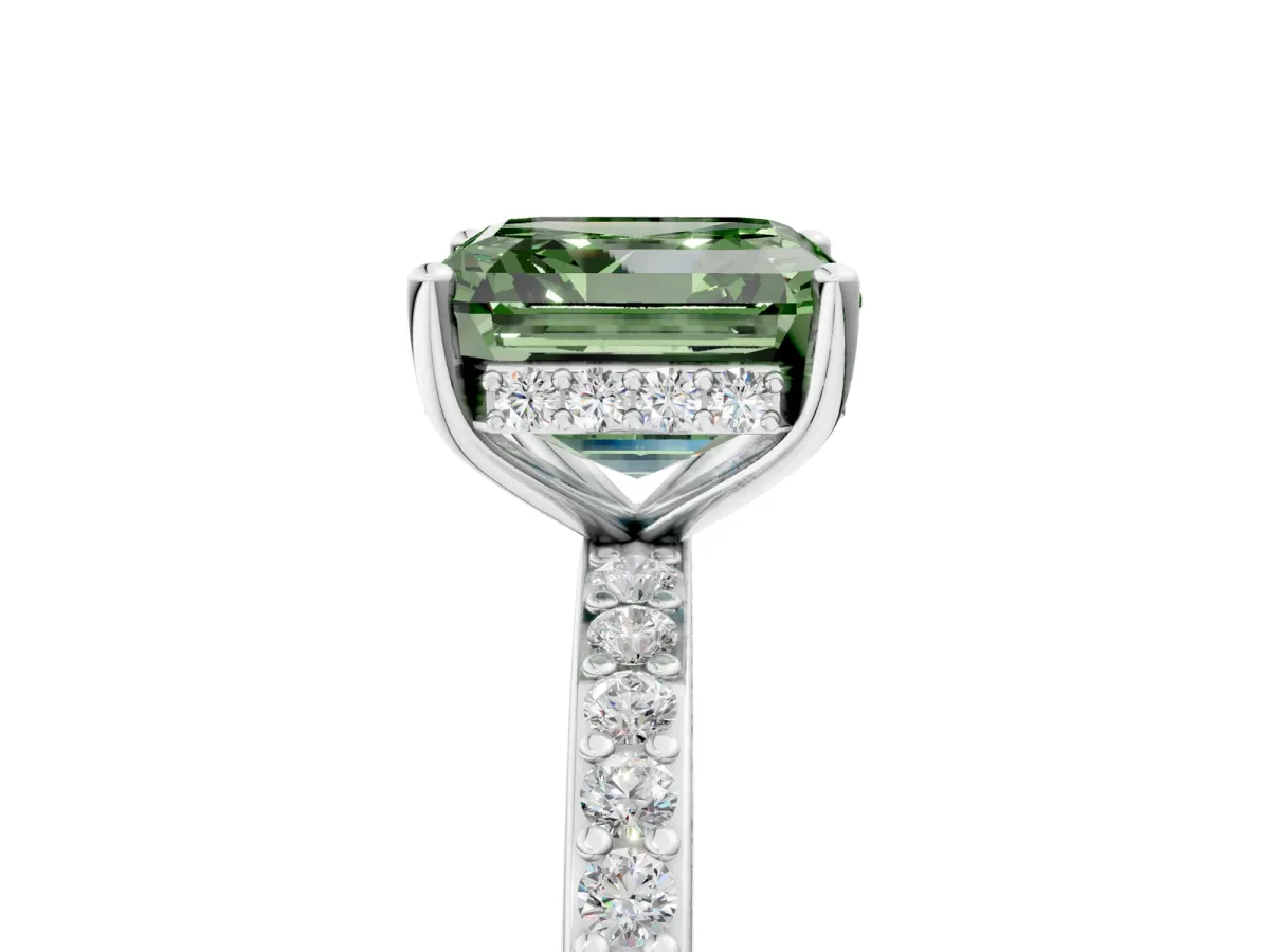 Fancy Green Asscher Cut Cut Diamond Pavé Band Ring with Four-Prong Setting Platinum