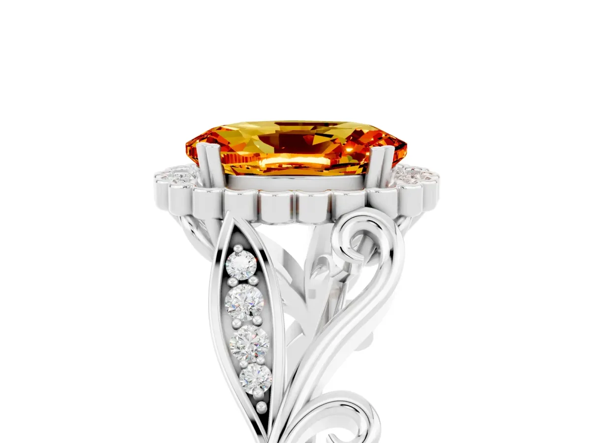 Oval Cut Citrine Halo Ring with Vintage Split Shank and Four-Prong Setting Silver