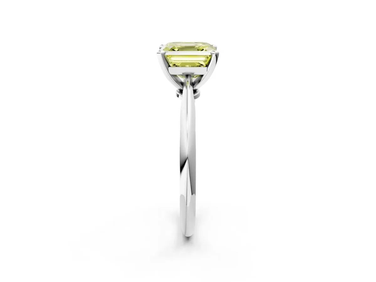 Fancy Yellow Asscher Cut Diamond Solitaire Engagement Ring with Classic Band and Four-Prong Setting Silver