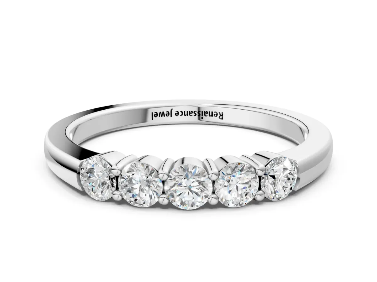 Five-Stone Round Diamond Channel Set Band with Shared Prong Setting White gold