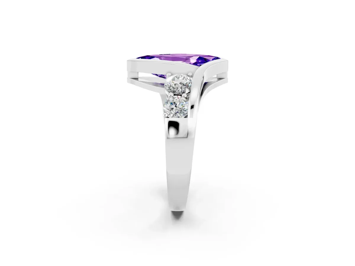 Bezel Set Marquise Cut Tanzanite Bypass Ring with Round Accents Silver
