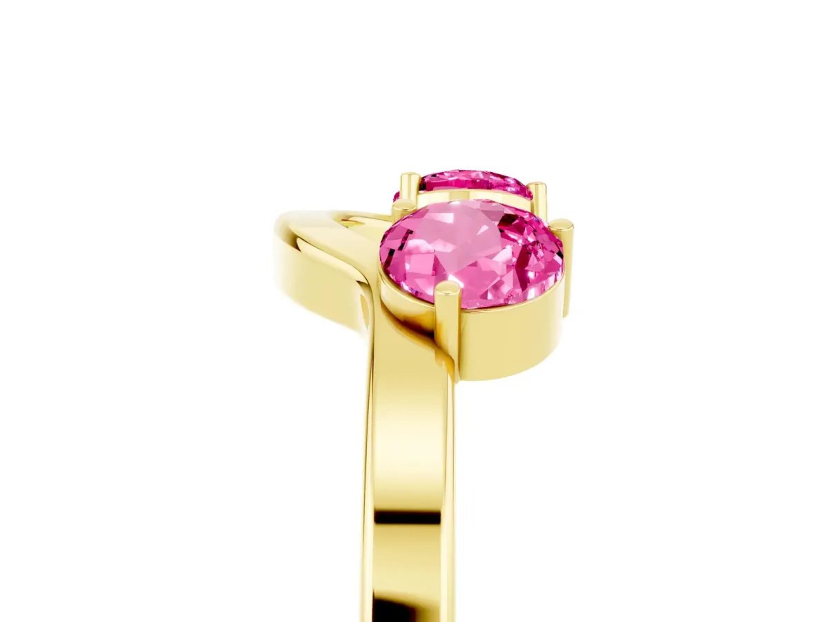 Dual Round Pink Sapphire Open Band Ring with Prong Setting Yellow gold