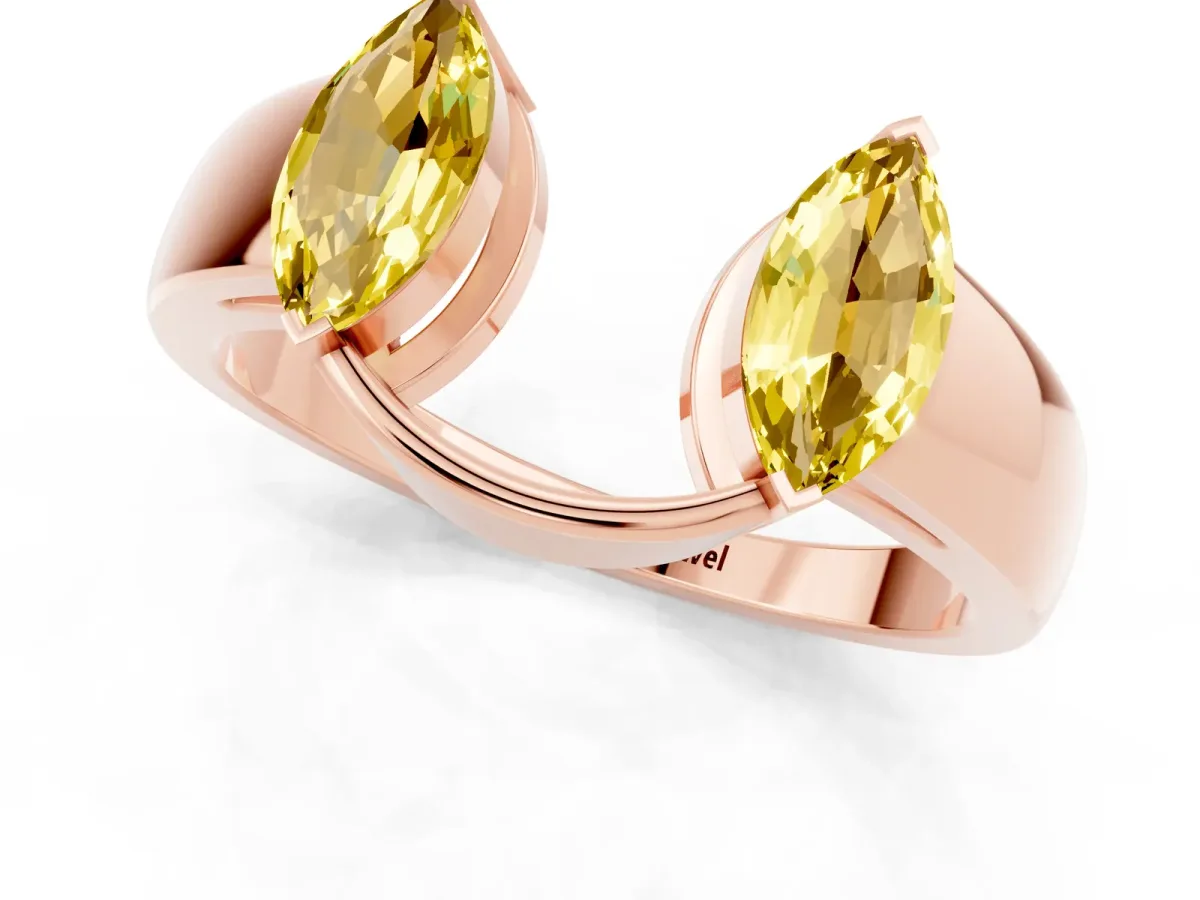 Marquise Yellow Sapphire Open Band Ring with Tension Setting Rose gold