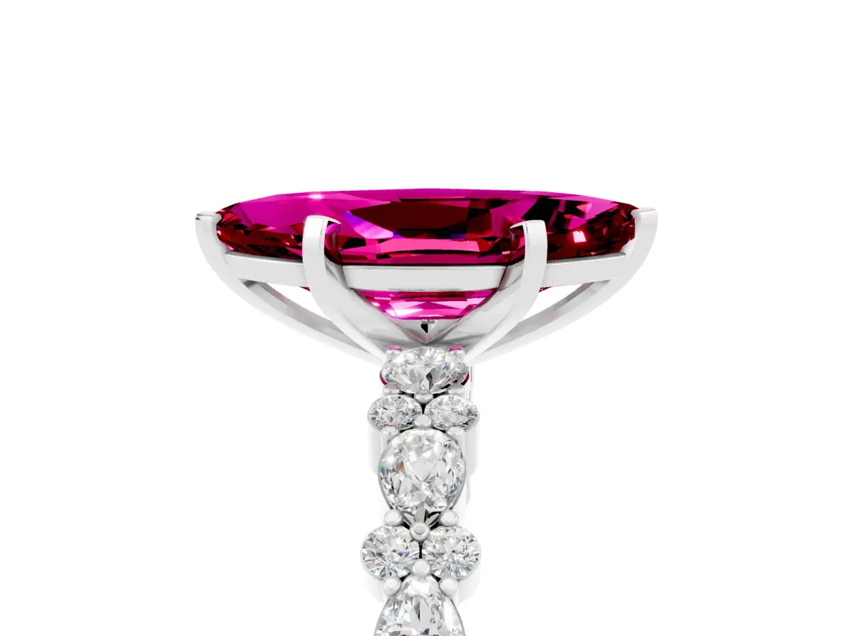 Marquise Cut Garnet Side Stone Solitaire Ring with Round and Four-Prong Setting Silver
