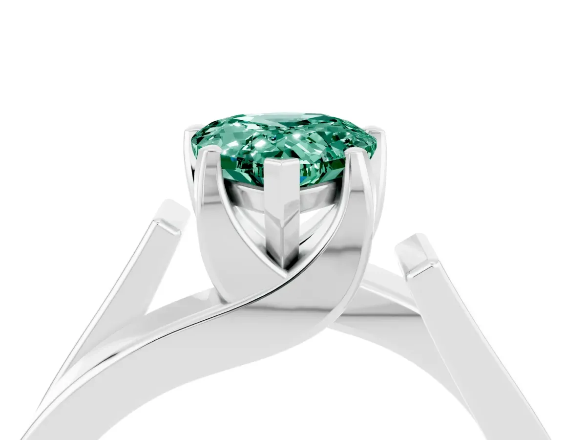 Modern Tension Set Pear Cut Green Sapphire Solitaire Wide Band Ring Silver