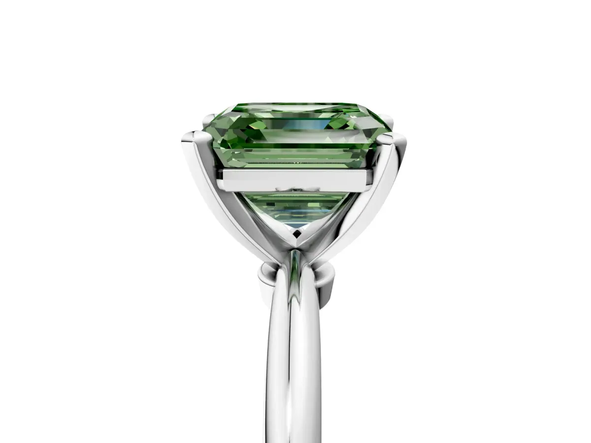 Fancy Green Asscher Cut Diamond Solitaire Ring with Six-Prong Setting and Classic Band Silver