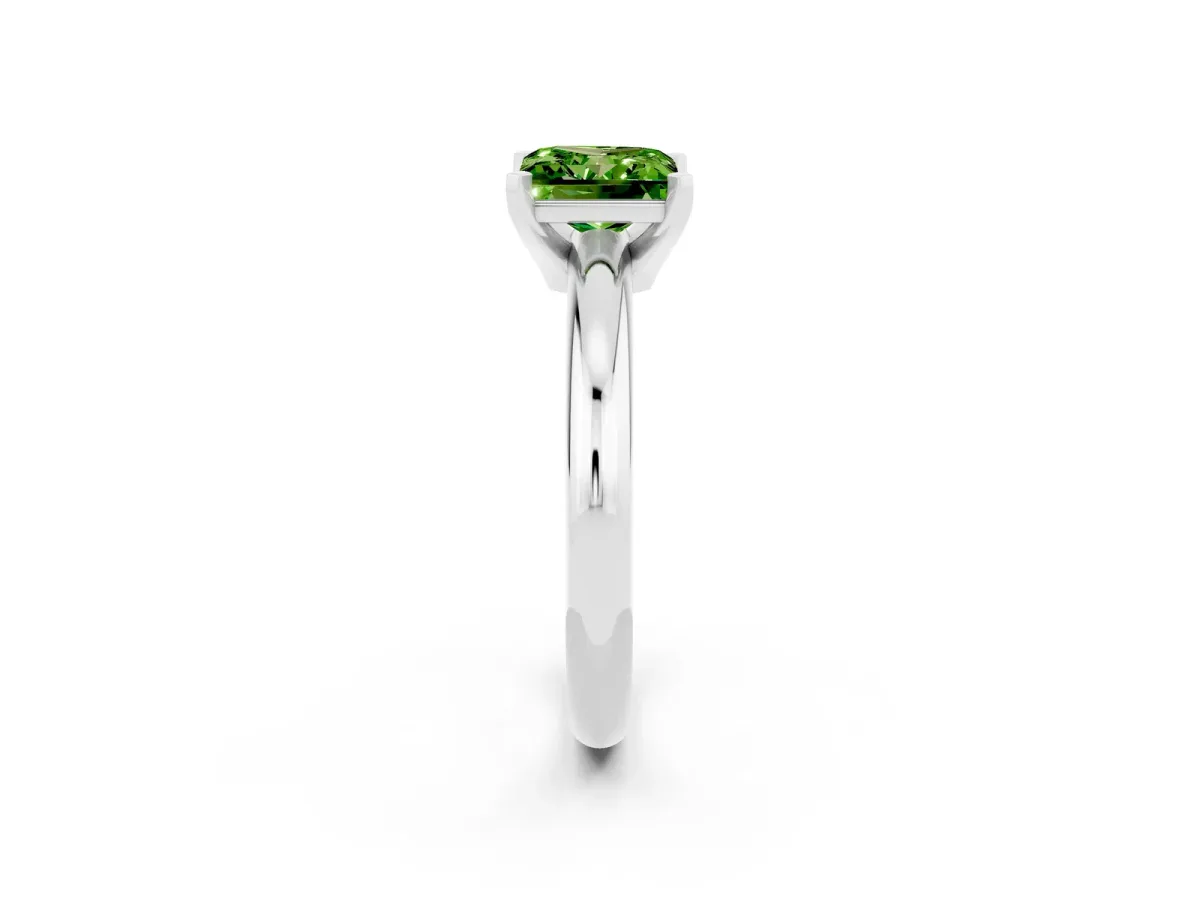 Princess Cut Peridot Solitaire Engagement Ring with Round Band and Four-Prong Setting Silver
