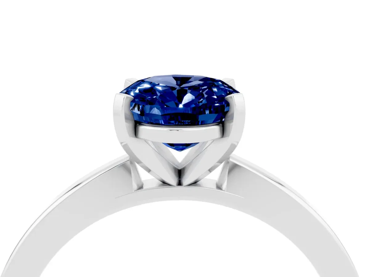 Oval Cut Blue Sapphire Solitaire Engagement Ring with Classic Band and Four-Prong Setting Silver