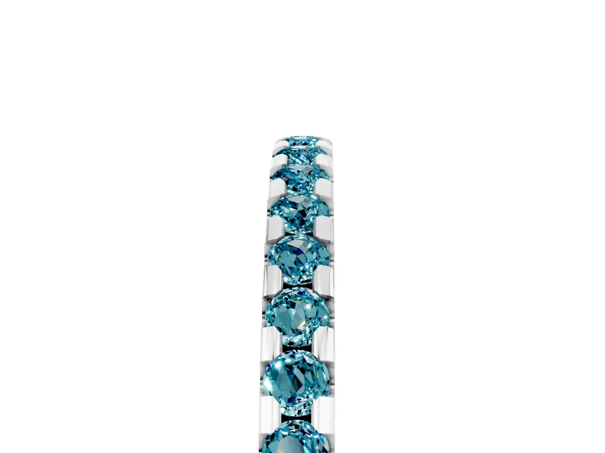 Round Blue Topaz Pavé Set Eternity Band with Micro Prong Setting Silver