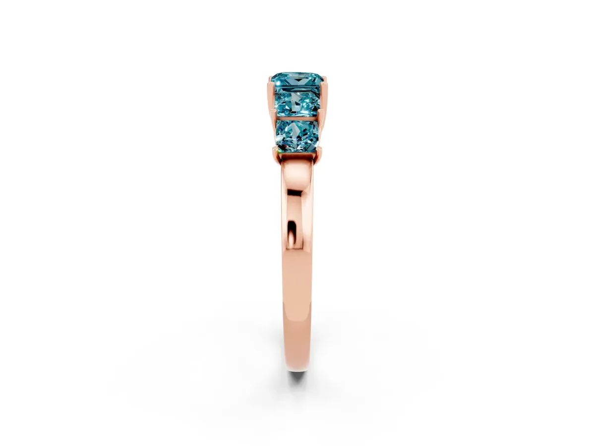 Princess Cut Five-Stone Blue Topaz Ring with Classic Prong Setting Rose gold