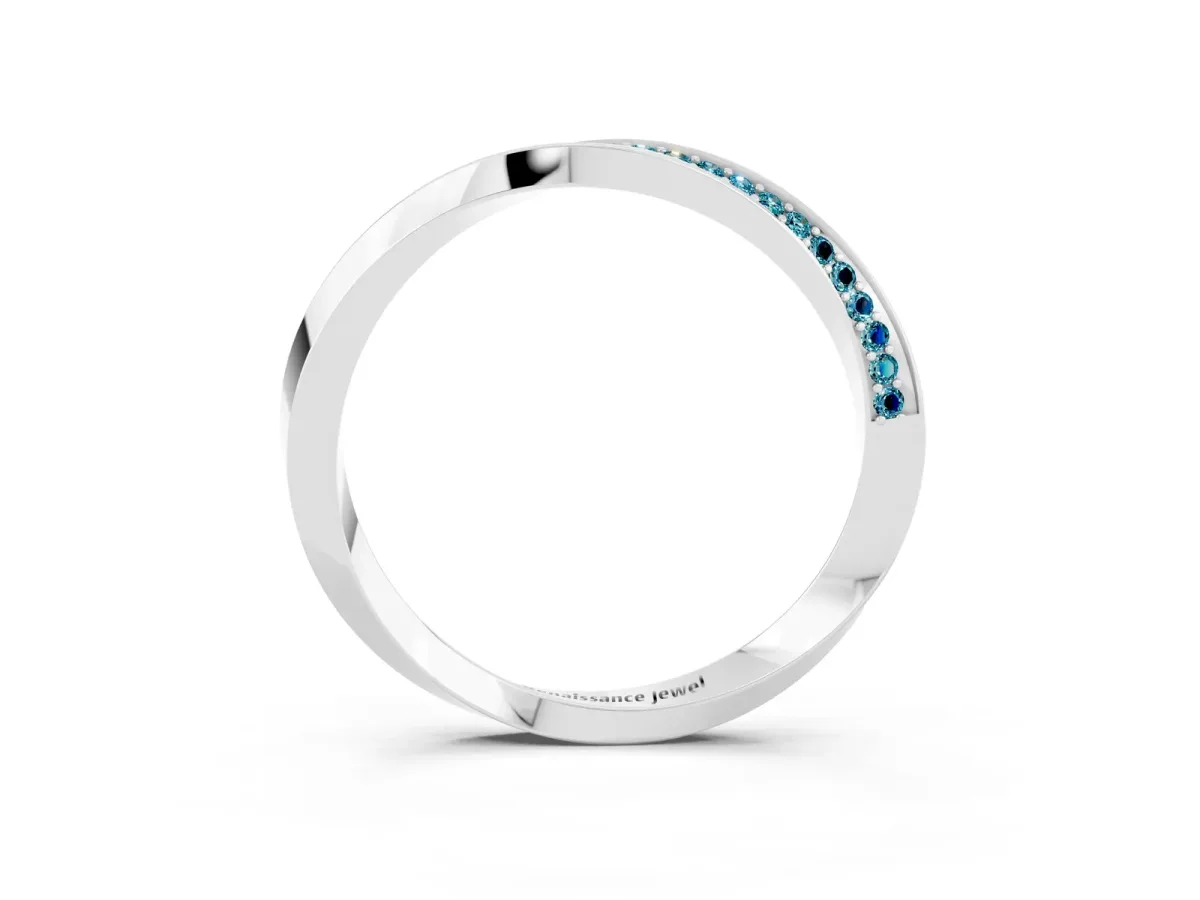 Pavé Round Blue Topaz Twist Band White gold