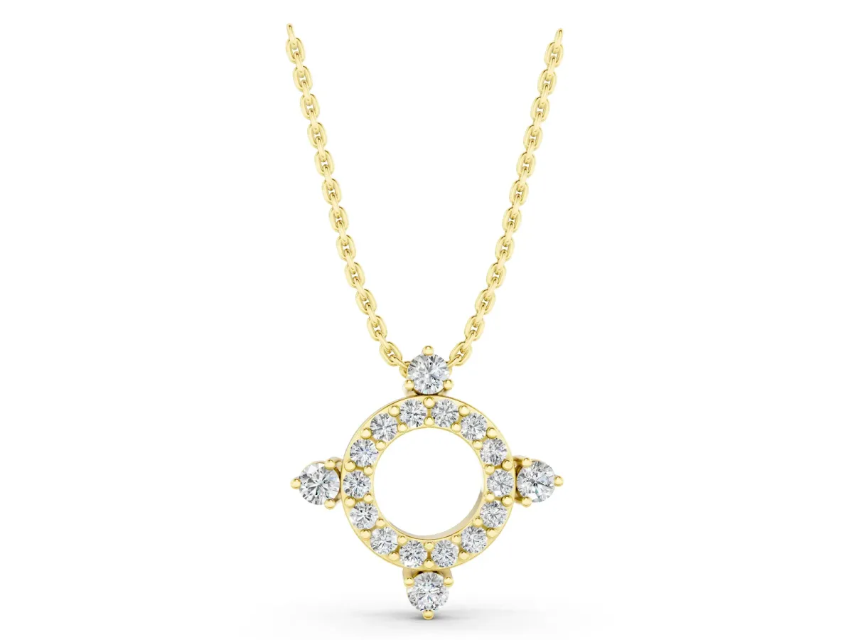 Round Diamond Halo Pendant with Four-Prong Setting Yellow gold