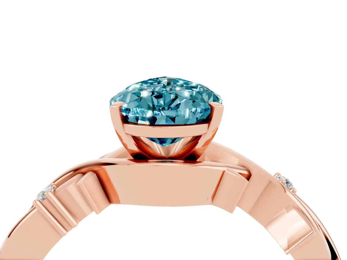 Pear Cut Blue Topaz Solitaire Ring with Twisted Band and Prong Setting Rose gold