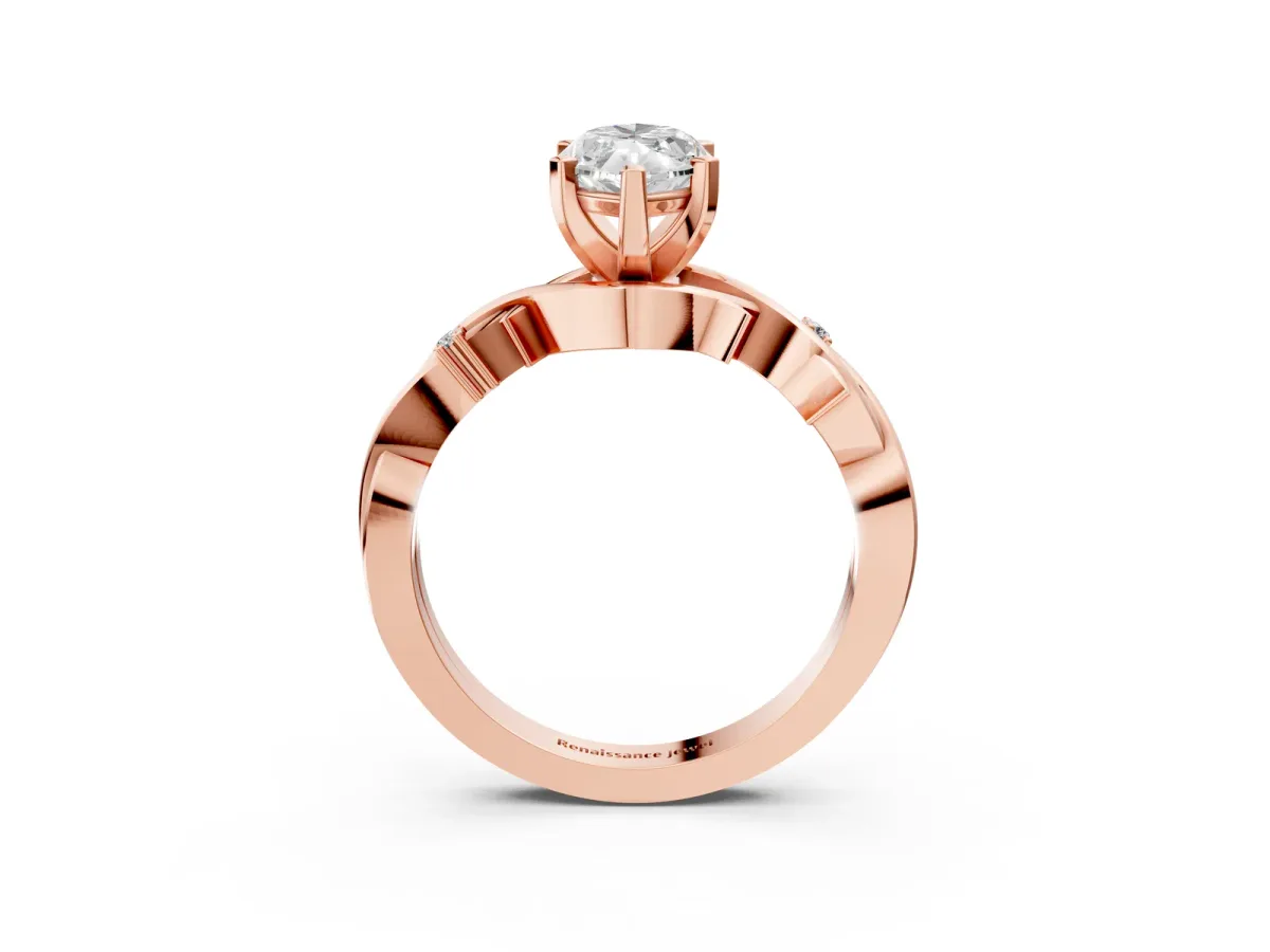 Marquise Cut Diamond Solitaire Ring with Twisted Band and Prong Setting Rose gold