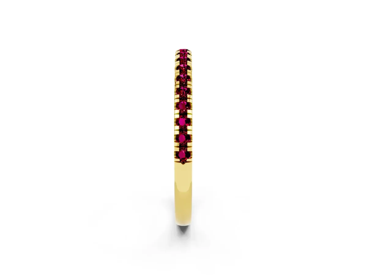 Pavé Round Garnet Half Eternity Band with Shared Prong Setting Yellow gold