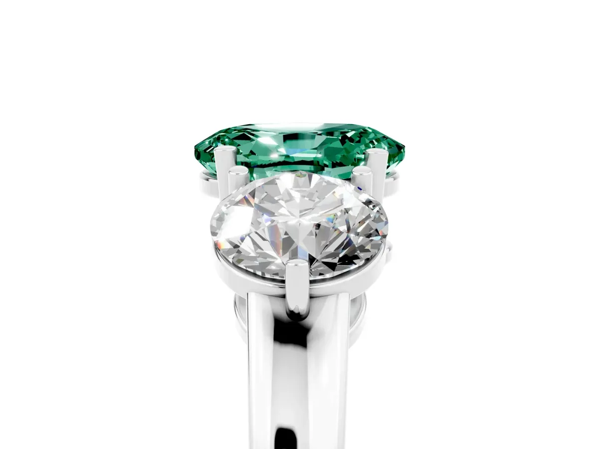 Oval Cut Green Sapphire Three-Stone Ring with Prong Setting and Classic Band White gold