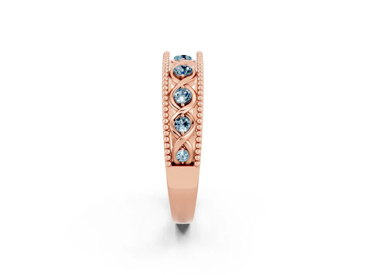 Round Aquamarine Twist Milgrain Band with Bezel Setting Rose gold