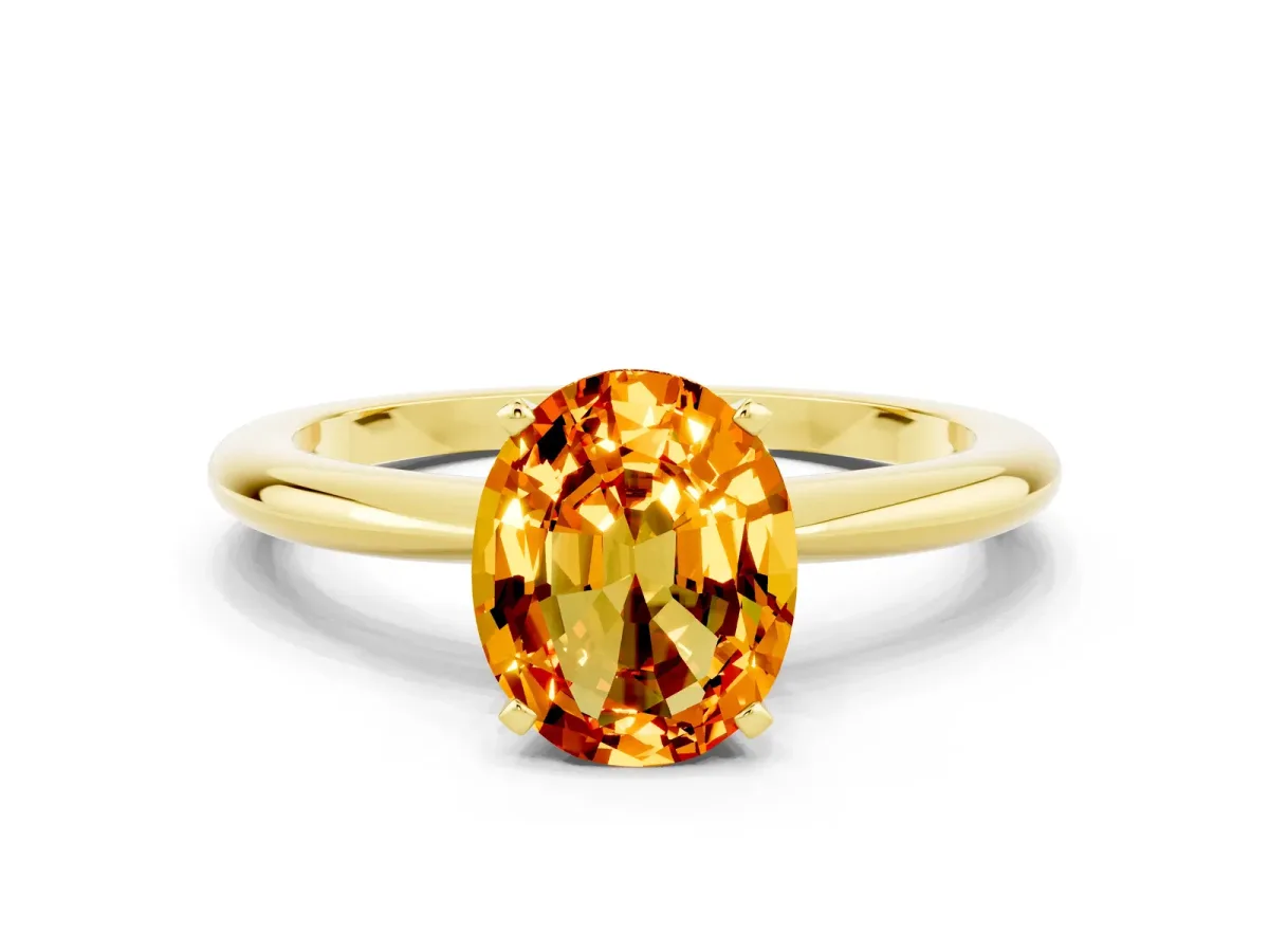 Oval Cut Citrine Solitaire Ring with Six-Prong Setting and Classic Band Yellow gold