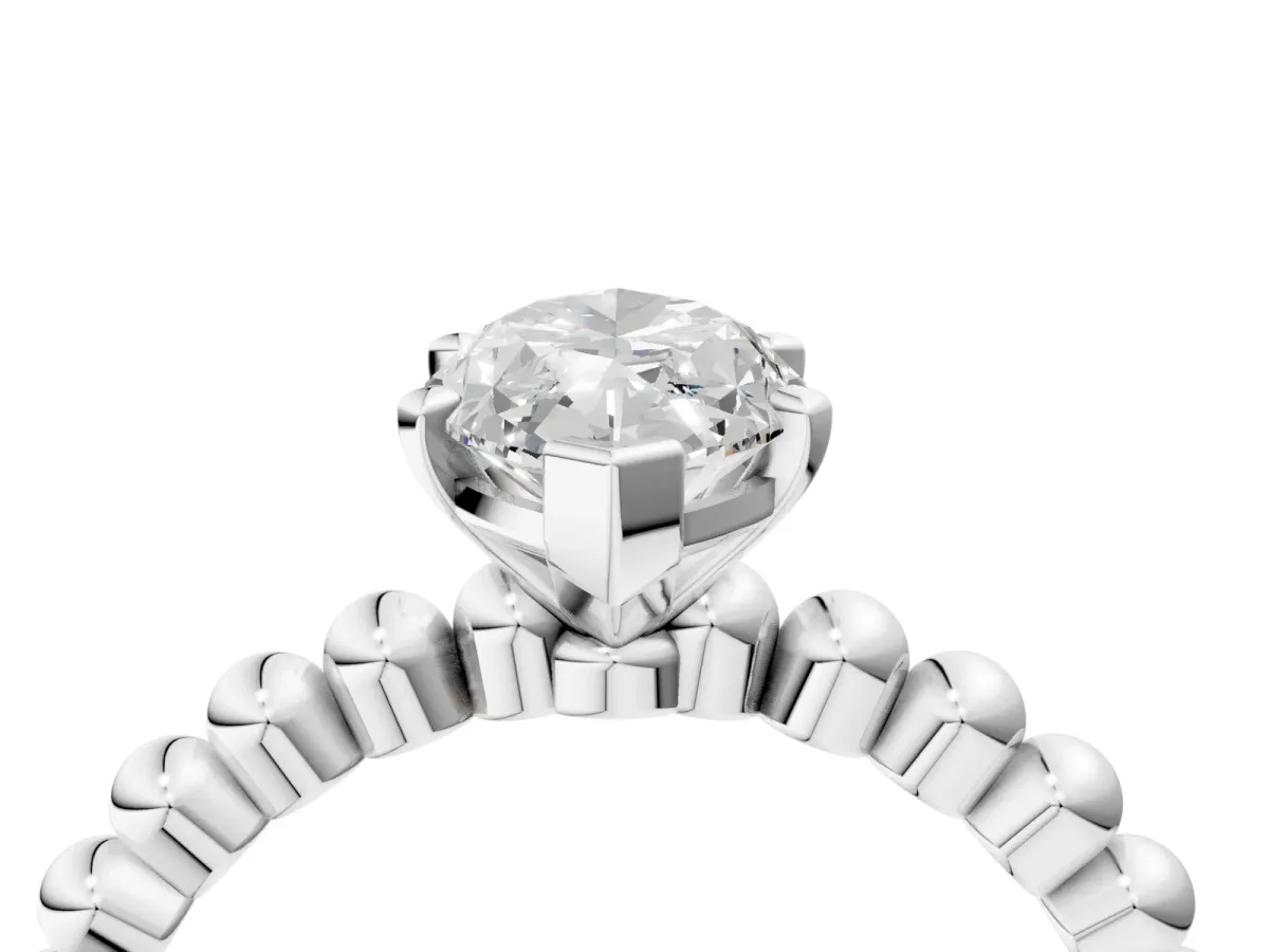 Marquise Cut Diamond Solitaire Ring with Beaded Band and Prong Setting Platinum