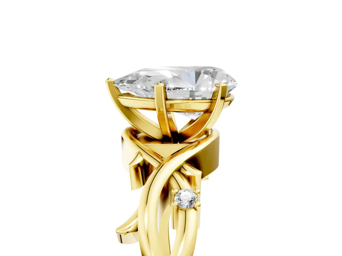 Pear Cut Diamond Solitaire Ring with Twisted Band and Prong Setting Yellow gold