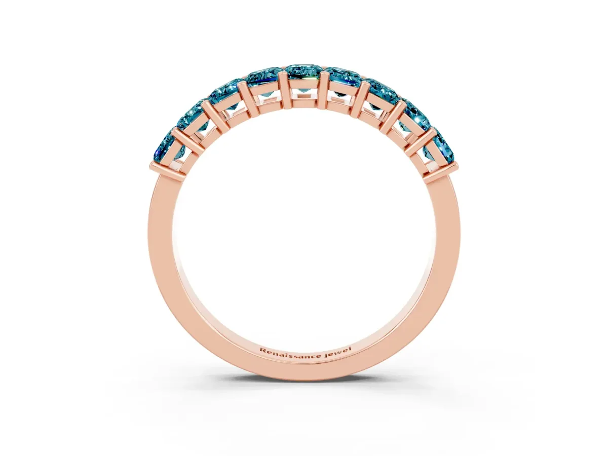 Emerald Cut Blue Topaz Prong-Set Eternity Band Rose gold