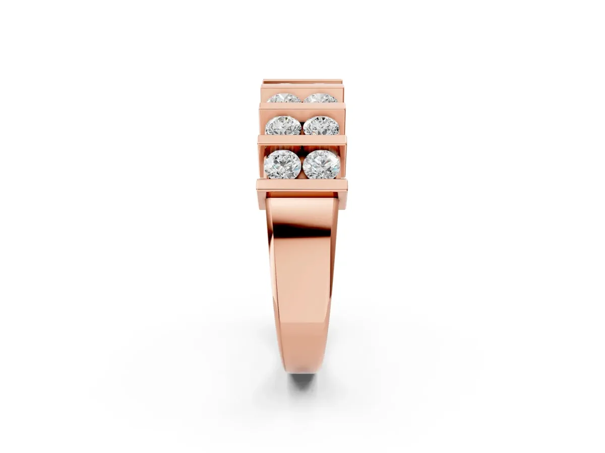 Channel Set Round Diamond Step Band with Bar Prong Setting Rose gold