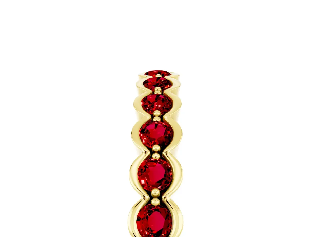 Round Ruby Bezel Set Eternity Band Yellow gold