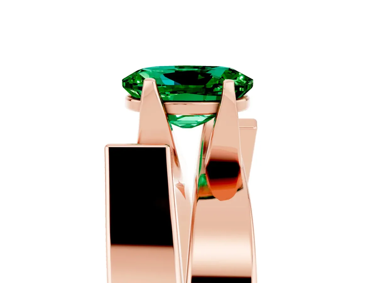 Modern Tension Set Oval Cut Emerald Solitaire Wide Band Ring Rose gold