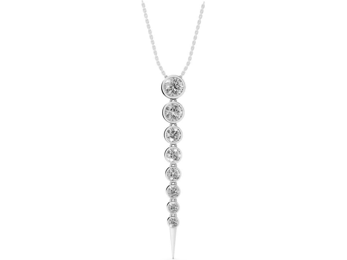 Round Diamond Drop Necklace with Bezel Setting Silver