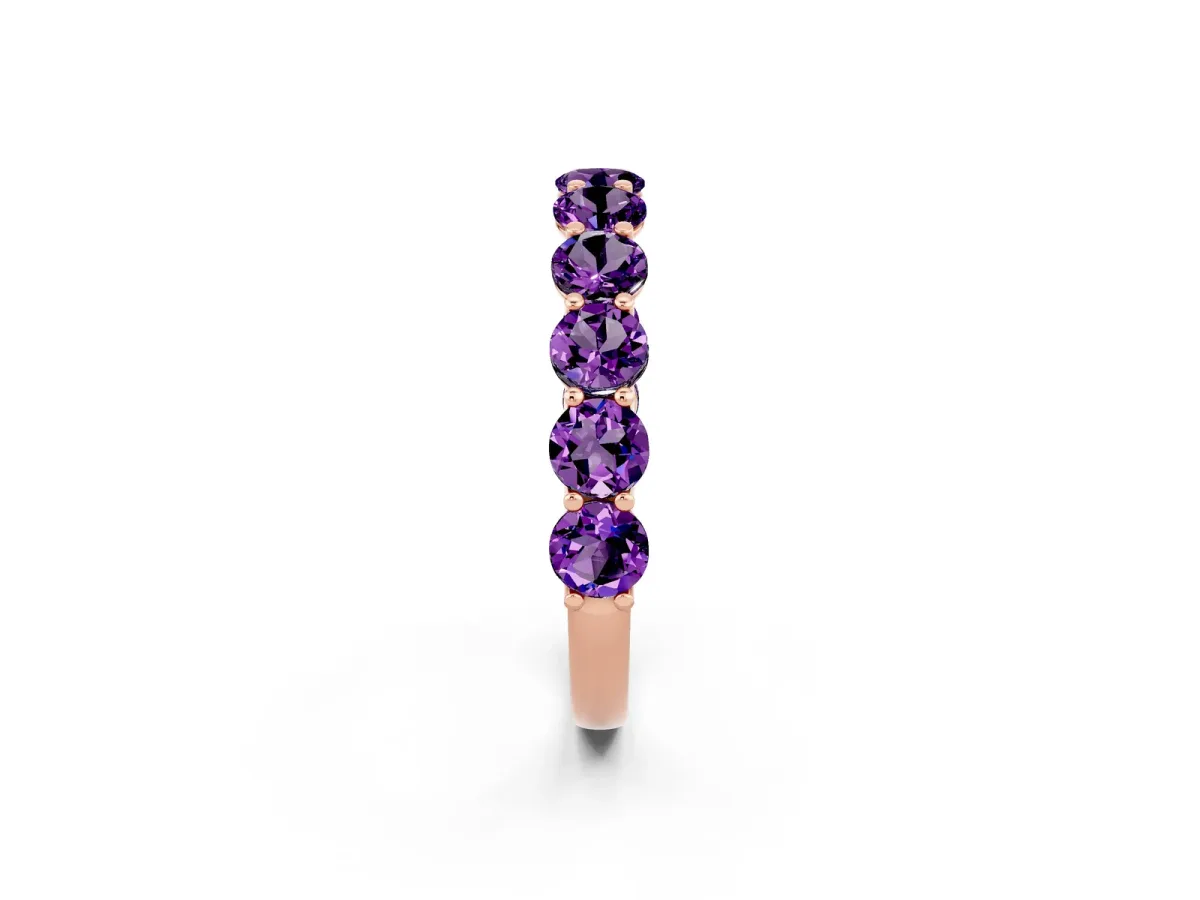 Round Amethyst Shared Prong Eternity Band Rose gold