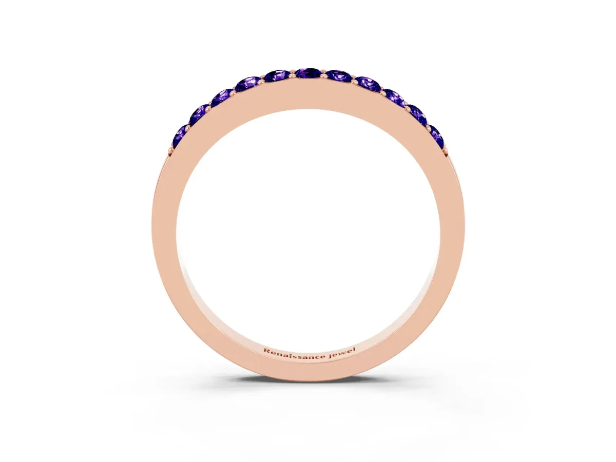 Round Tanzanite Curved Wedding Band with Channel Setting Rose gold