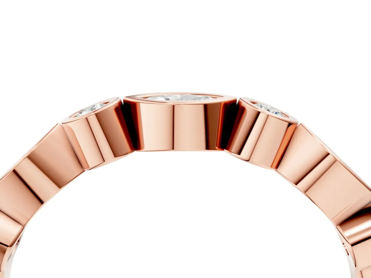 Bezel Set Marquise and Round Diamond Stackable Band Rose gold