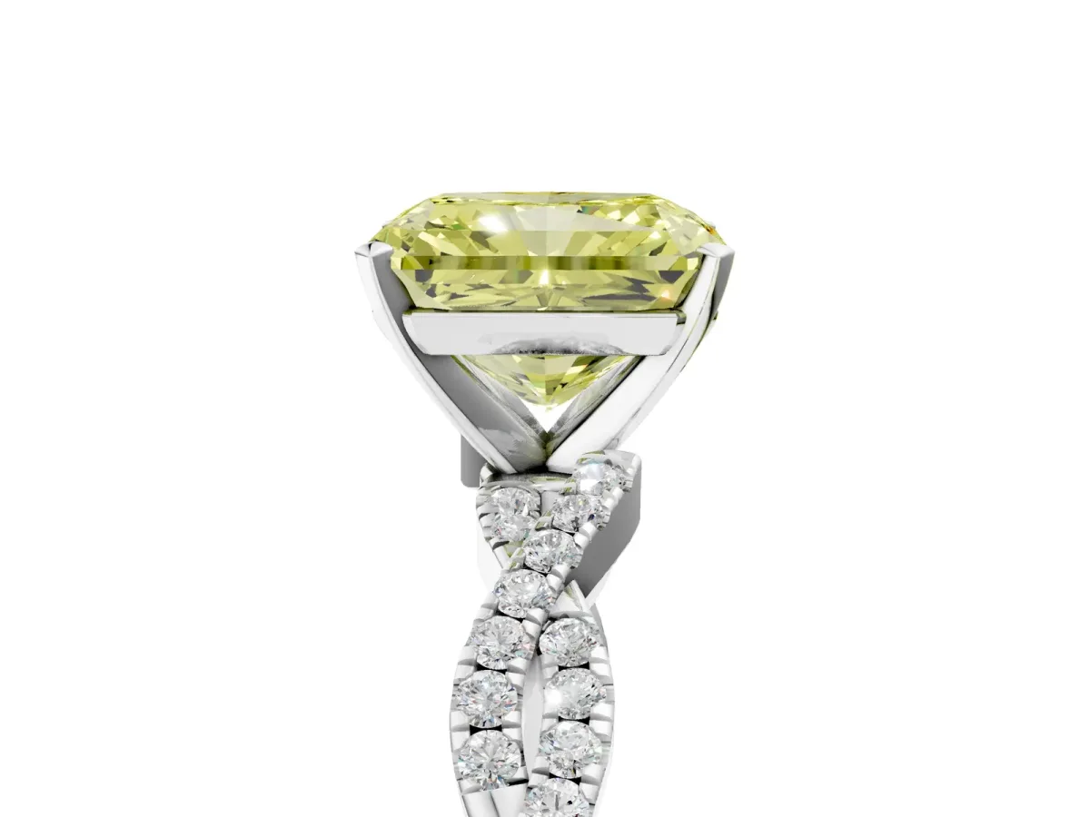 Fancy Yellow Radiant Cut Solitaire Twisted Pave Band with Four-Prong Setting Platinum
