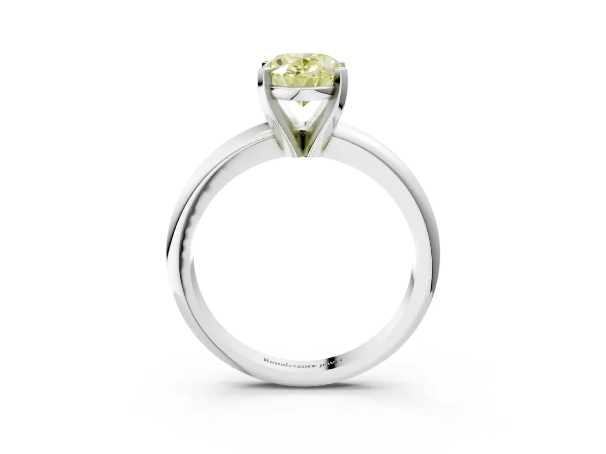 Fancy Yellow Oval Cut Diamond Solitaire Engagement Ring with Round Band and Four-Prong Setting Silver