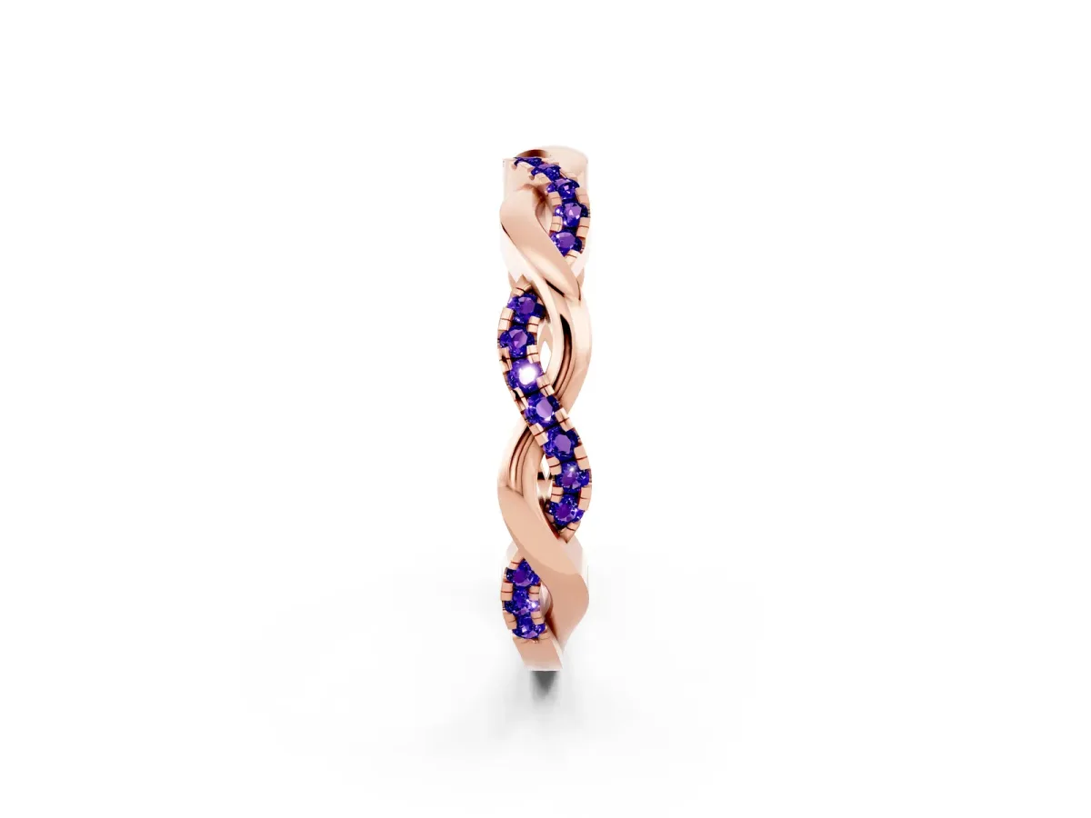 Round Tanzanite Twist Eternity Band with Pavé Setting Rose gold