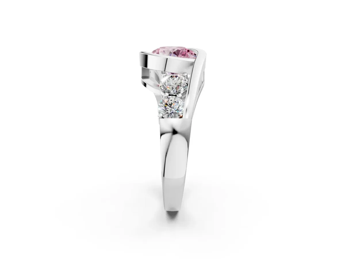 Fancy Pink Bezel Set Round Cut Diamond Bypass Ring with Round Accents Silver
