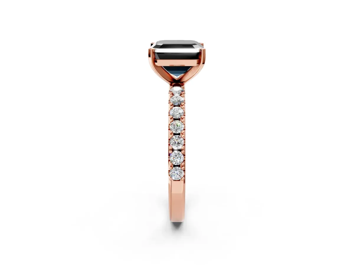 Fancy Black Asscher Cut Diamond Solitaire Pavé Band with Four-Prong Setting Rose gold