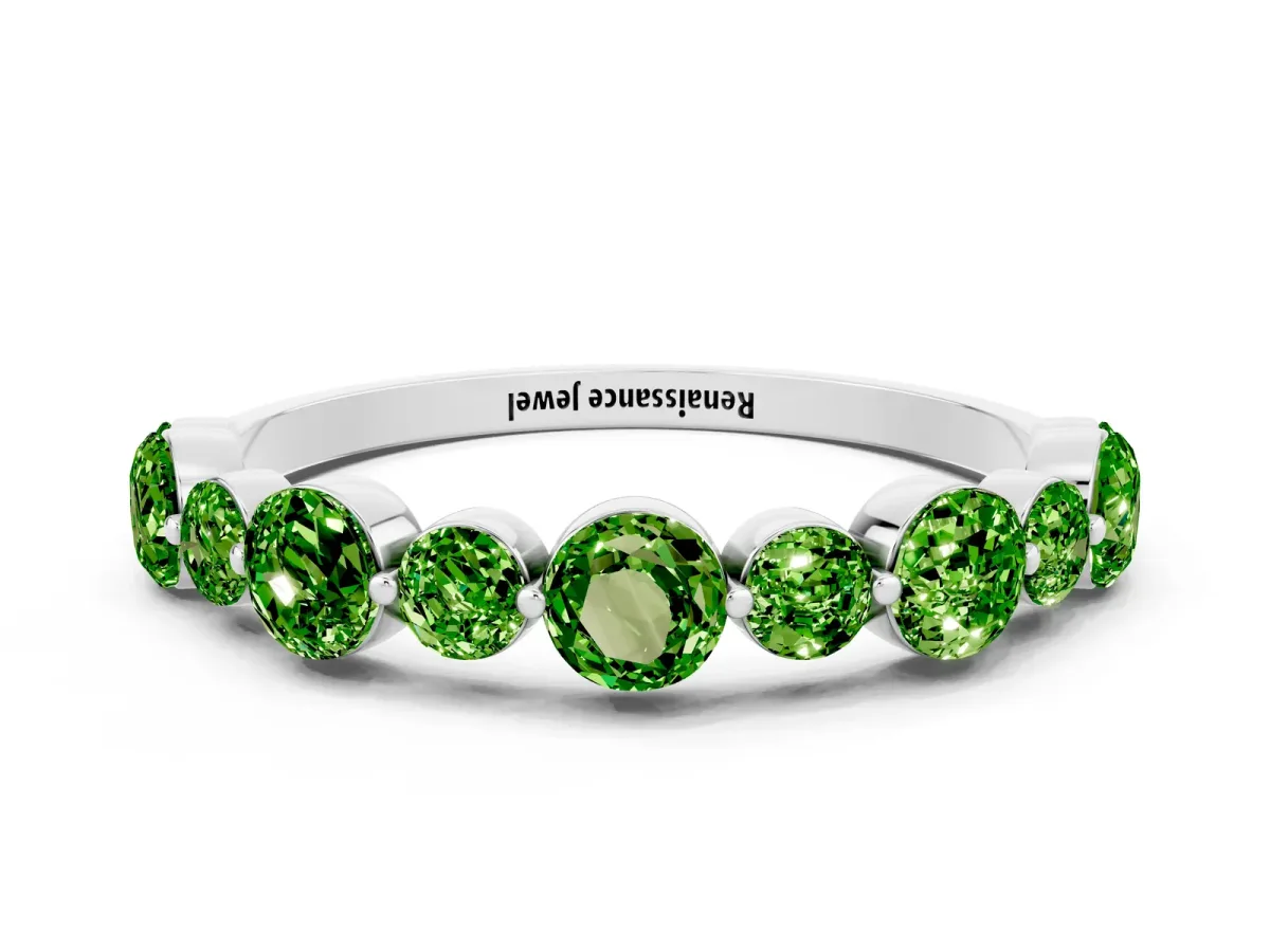 Round Peridot Scalloped Prong Set Eternity Band Silver