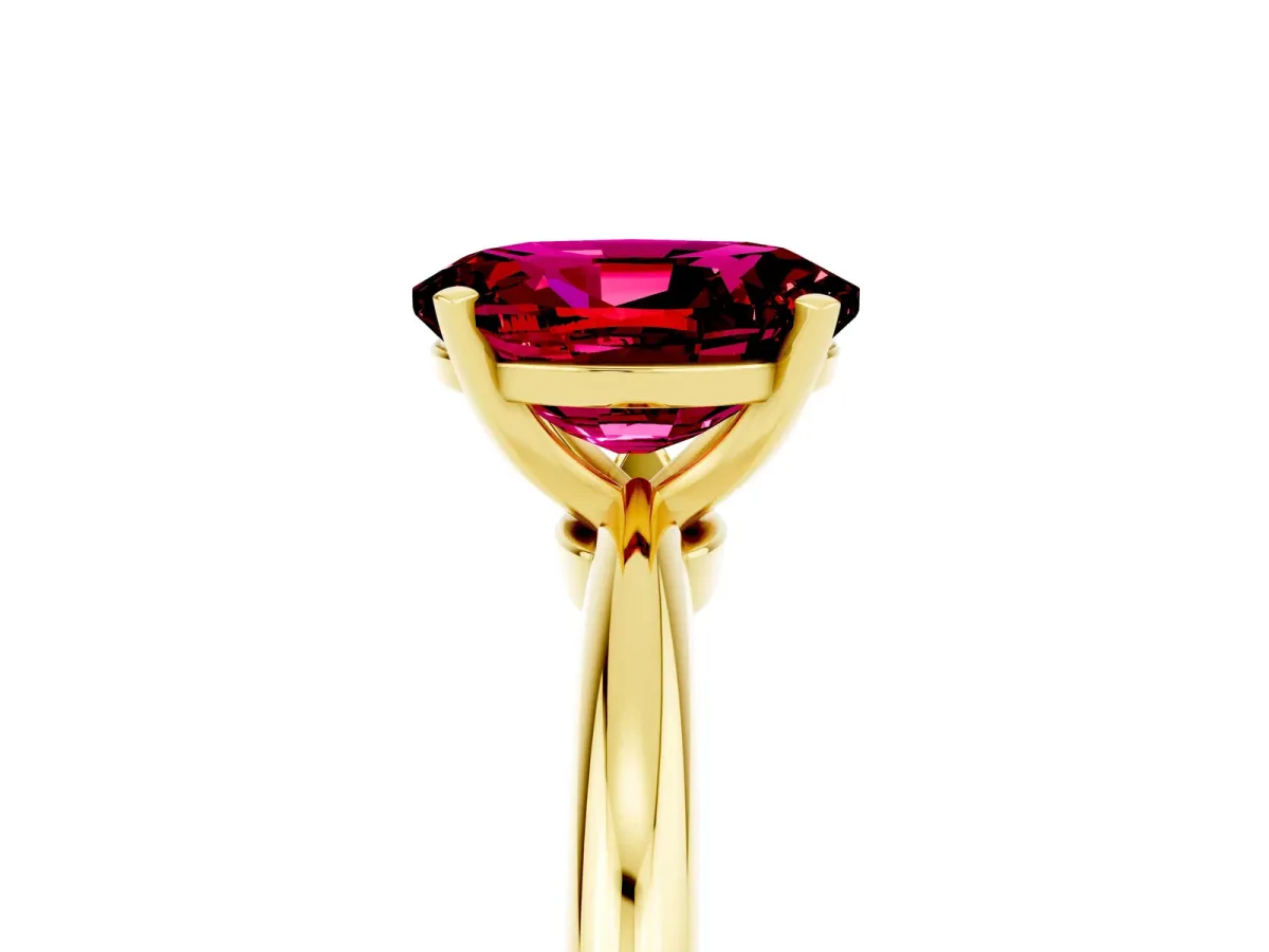 Oval Cut Garnet Solitaire Ring with Six-Prong Setting and Classic Band Yellow gold