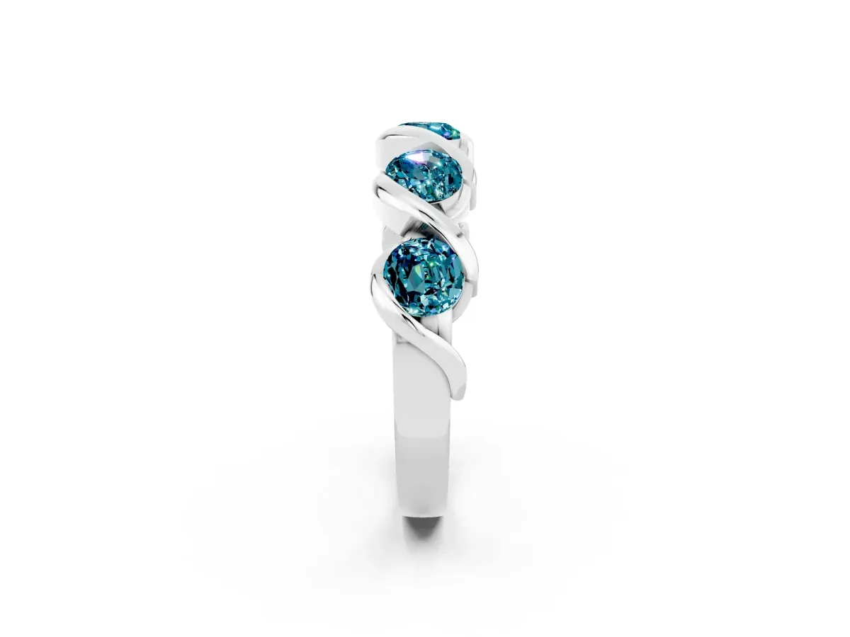 Round Blue Topaz Wave Band with Channel Setting and Shared Prongs Silver