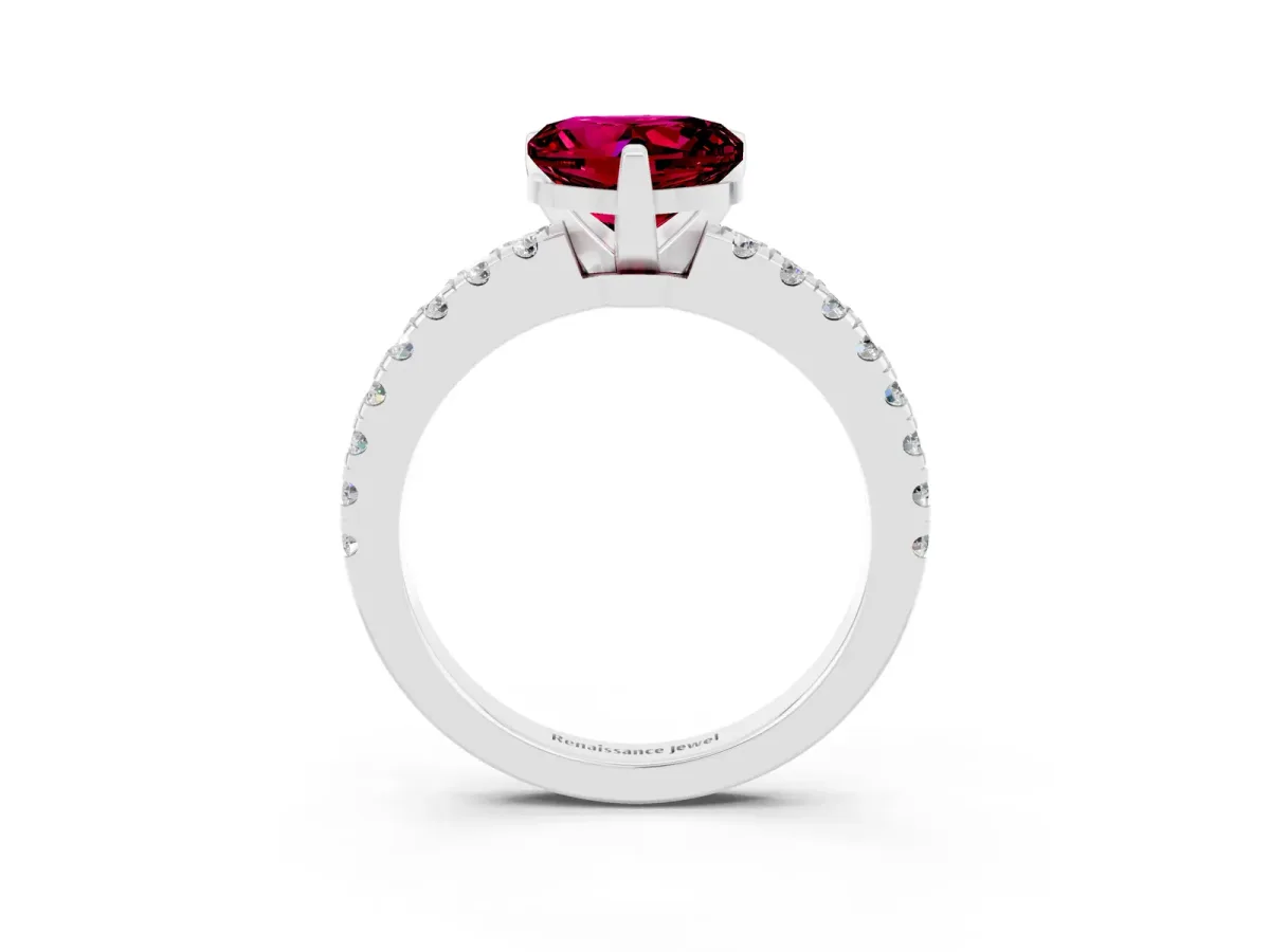Heart Cut Solitaire Garnet with Pavé Band and Four-Prong Setting Silver